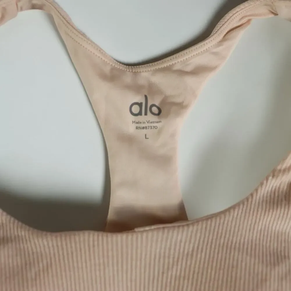 Alo Yoga Ribbed Knot Front Racerback Crop Tank Blush Pink Women’s Large